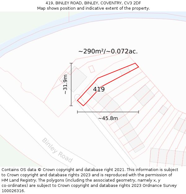 419, BINLEY ROAD, BINLEY, COVENTRY, CV3 2DF: Plot and title map