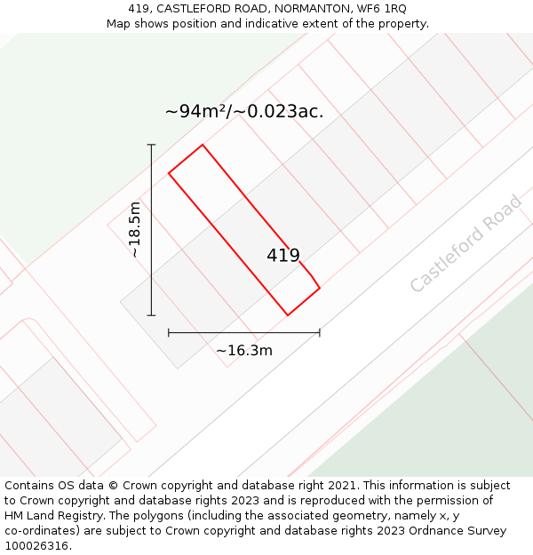 419, CASTLEFORD ROAD, NORMANTON, WF6 1RQ: Plot and title map