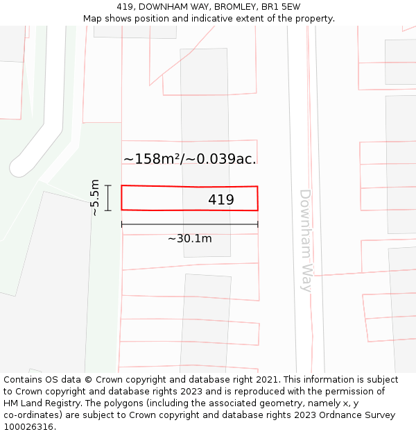 419, DOWNHAM WAY, BROMLEY, BR1 5EW: Plot and title map