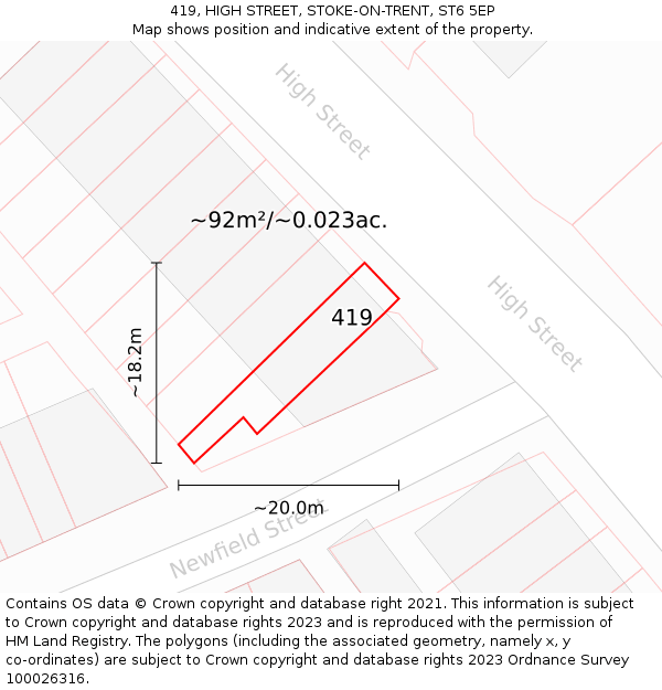419, HIGH STREET, STOKE-ON-TRENT, ST6 5EP: Plot and title map