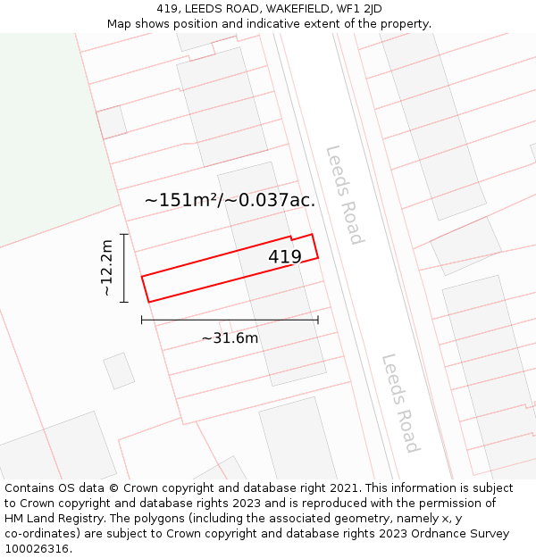 419, LEEDS ROAD, WAKEFIELD, WF1 2JD: Plot and title map