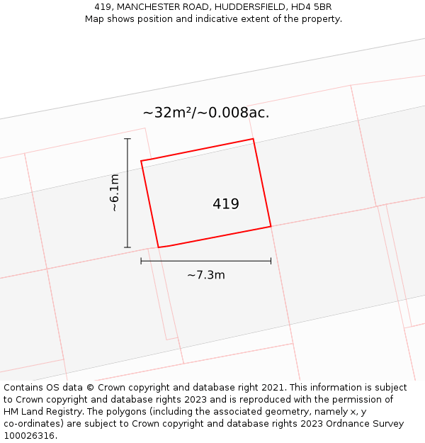 419, MANCHESTER ROAD, HUDDERSFIELD, HD4 5BR: Plot and title map