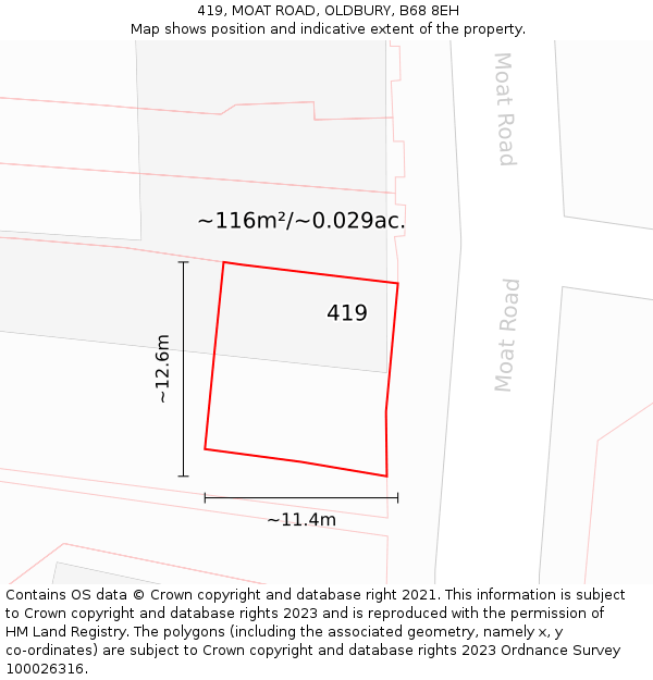 419, MOAT ROAD, OLDBURY, B68 8EH: Plot and title map