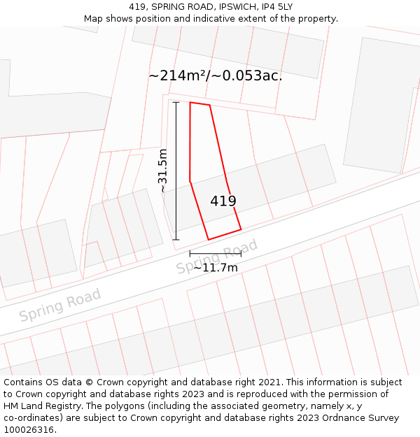 419, SPRING ROAD, IPSWICH, IP4 5LY: Plot and title map