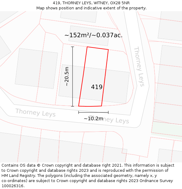 419, THORNEY LEYS, WITNEY, OX28 5NR: Plot and title map