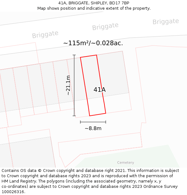 41A, BRIGGATE, SHIPLEY, BD17 7BP: Plot and title map
