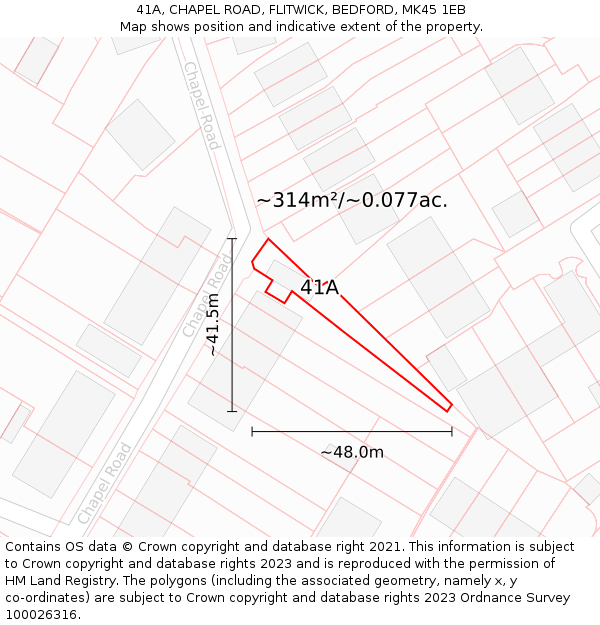 41A, CHAPEL ROAD, FLITWICK, BEDFORD, MK45 1EB: Plot and title map