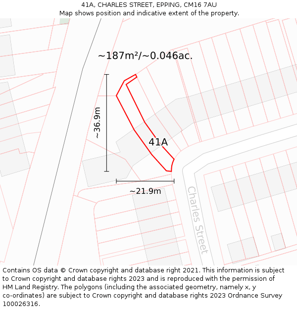 41A, CHARLES STREET, EPPING, CM16 7AU: Plot and title map
