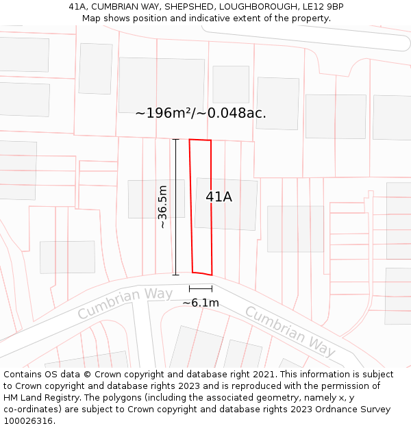 41A, CUMBRIAN WAY, SHEPSHED, LOUGHBOROUGH, LE12 9BP: Plot and title map