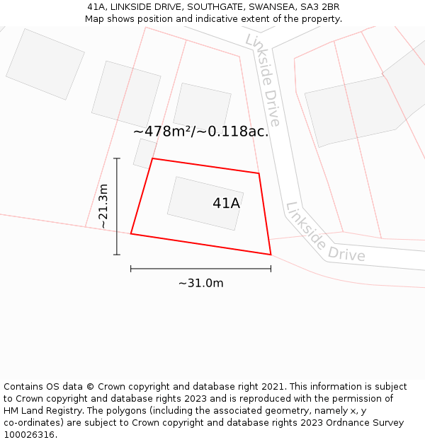 41A, LINKSIDE DRIVE, SOUTHGATE, SWANSEA, SA3 2BR: Plot and title map