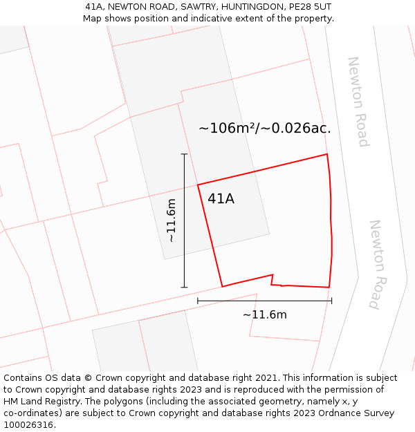 41A, NEWTON ROAD, SAWTRY, HUNTINGDON, PE28 5UT: Plot and title map
