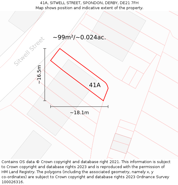 41A, SITWELL STREET, SPONDON, DERBY, DE21 7FH: Plot and title map