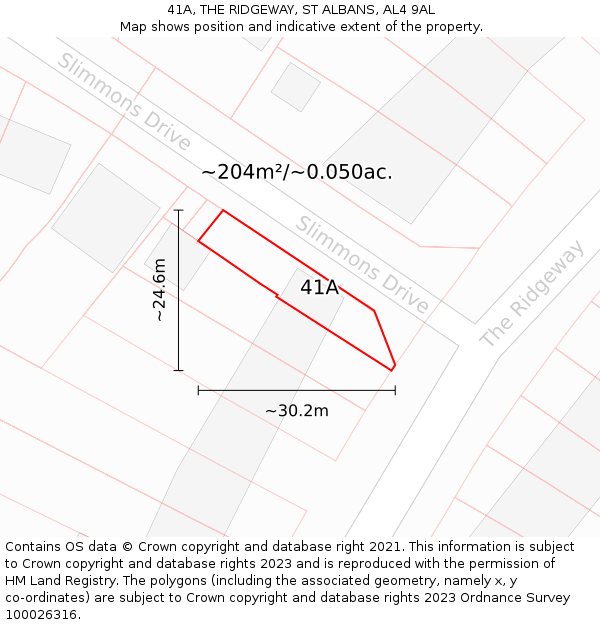 41A, THE RIDGEWAY, ST ALBANS, AL4 9AL: Plot and title map