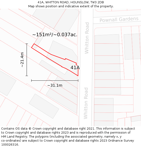 41A, WHITTON ROAD, HOUNSLOW, TW3 2DB: Plot and title map