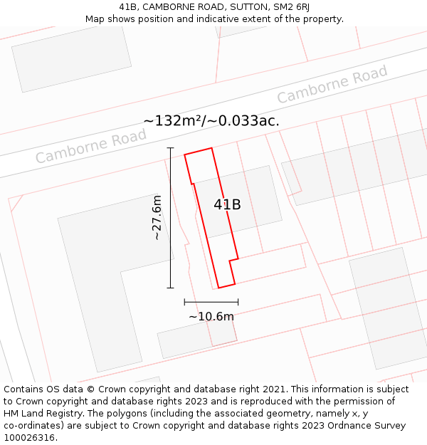 41B, CAMBORNE ROAD, SUTTON, SM2 6RJ: Plot and title map