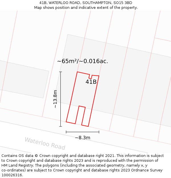 41B, WATERLOO ROAD, SOUTHAMPTON, SO15 3BD: Plot and title map