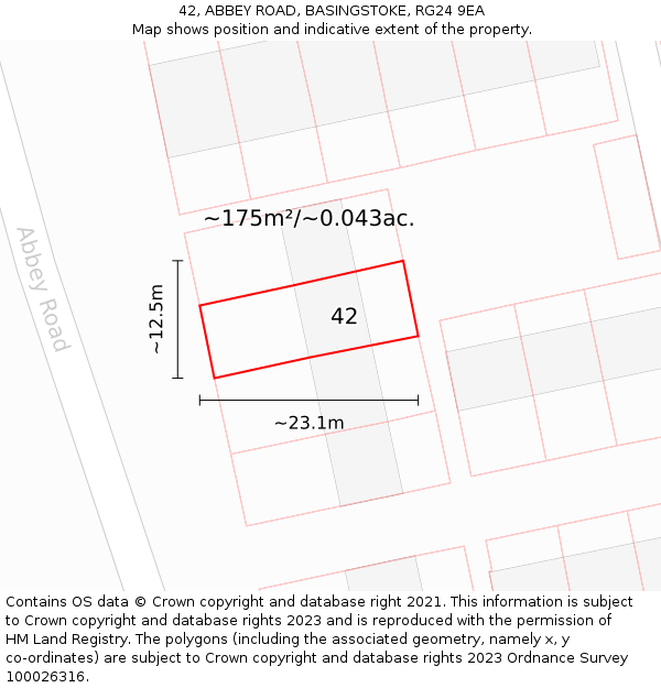 42, ABBEY ROAD, BASINGSTOKE, RG24 9EA: Plot and title map