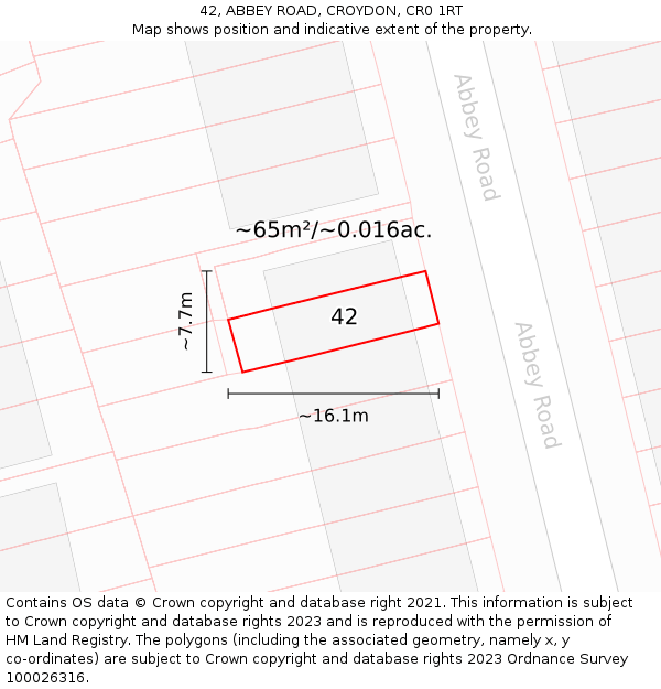 42, ABBEY ROAD, CROYDON, CR0 1RT: Plot and title map