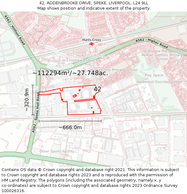 42, ADDENBROOKE DRIVE, SPEKE, LIVERPOOL, L24 9LL: Plot and title map