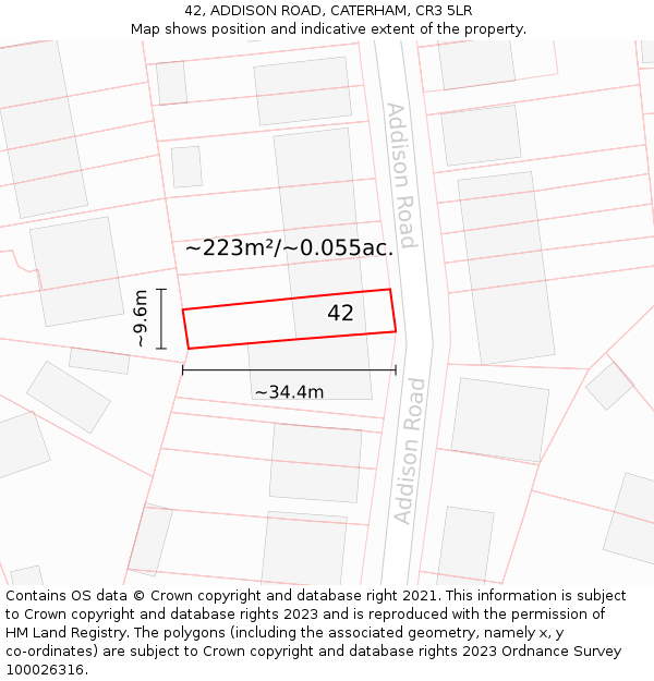 42, ADDISON ROAD, CATERHAM, CR3 5LR: Plot and title map