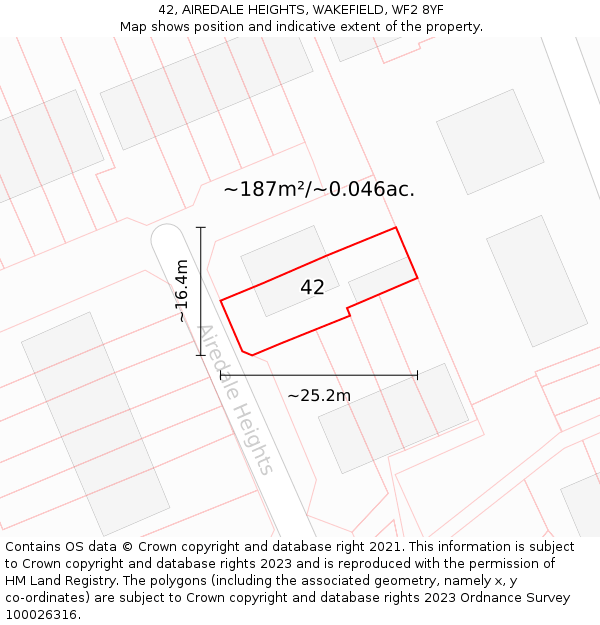 42, AIREDALE HEIGHTS, WAKEFIELD, WF2 8YF: Plot and title map