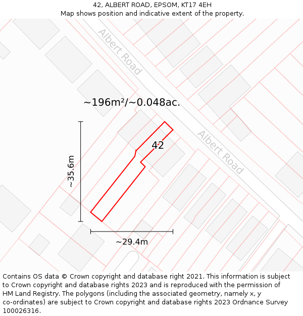 42, ALBERT ROAD, EPSOM, KT17 4EH: Plot and title map