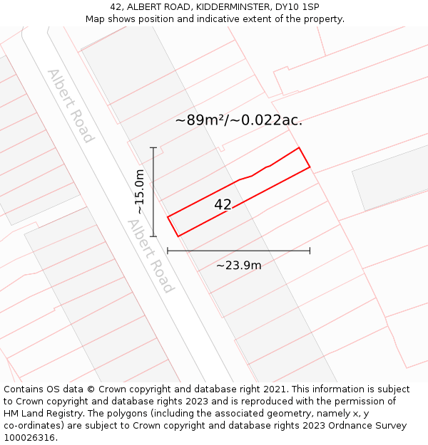 42, ALBERT ROAD, KIDDERMINSTER, DY10 1SP: Plot and title map
