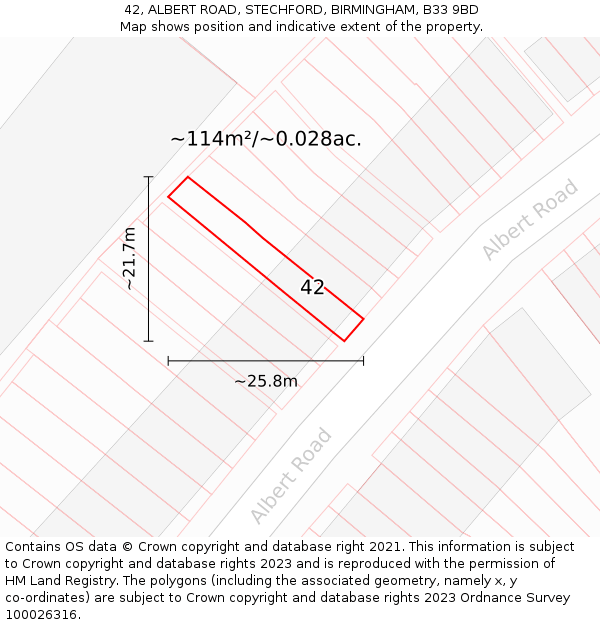 42, ALBERT ROAD, STECHFORD, BIRMINGHAM, B33 9BD: Plot and title map