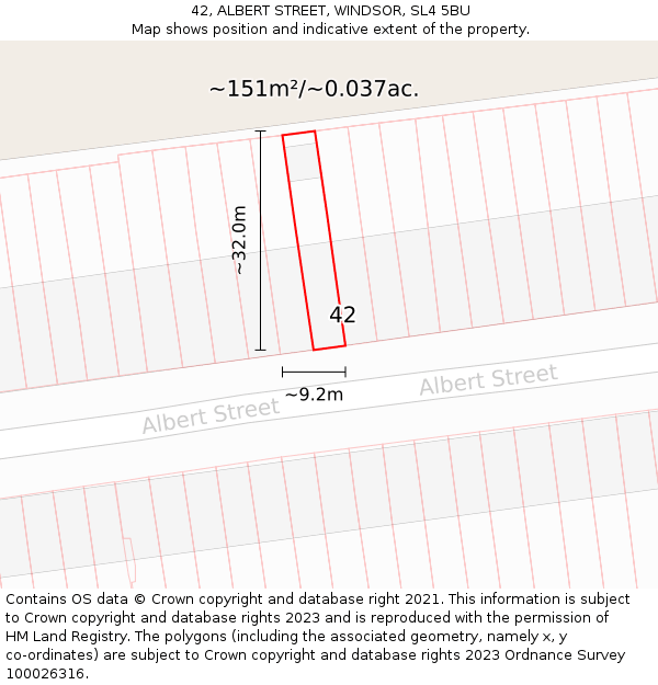 42, ALBERT STREET, WINDSOR, SL4 5BU: Plot and title map