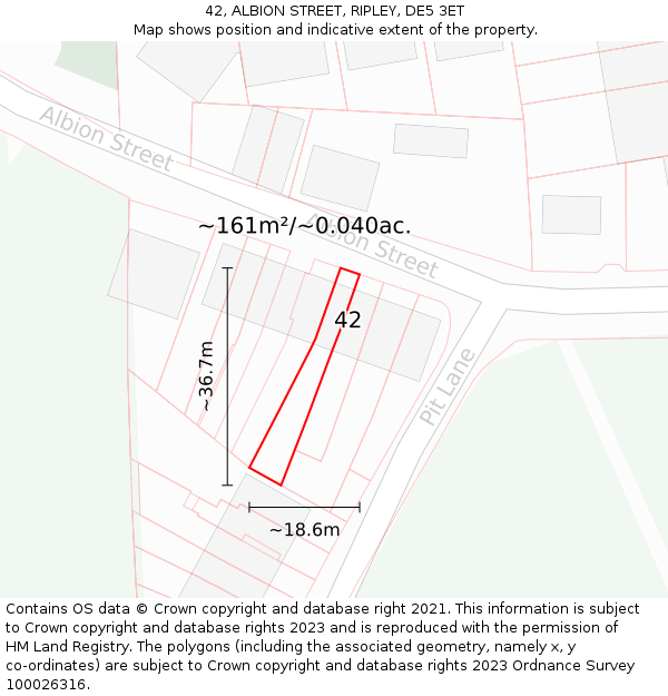 42, ALBION STREET, RIPLEY, DE5 3ET: Plot and title map