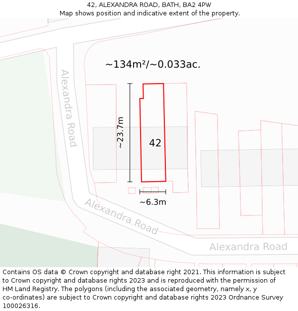 42, ALEXANDRA ROAD, BATH, BA2 4PW: Plot and title map