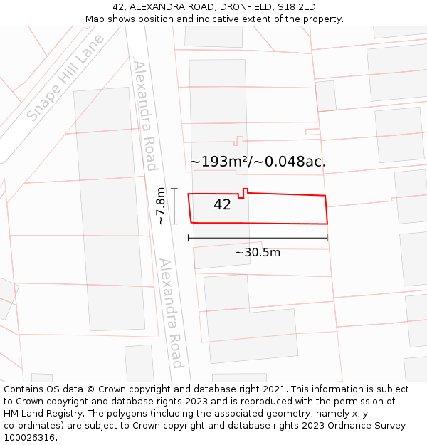 42, ALEXANDRA ROAD, DRONFIELD, S18 2LD: Plot and title map