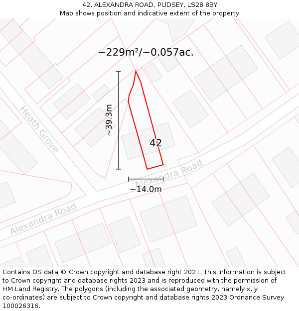42, ALEXANDRA ROAD, PUDSEY, LS28 8BY: Plot and title map