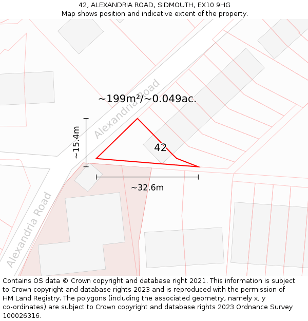 42, ALEXANDRIA ROAD, SIDMOUTH, EX10 9HG: Plot and title map