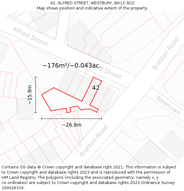 42, ALFRED STREET, WESTBURY, BA13 3DZ: Plot and title map