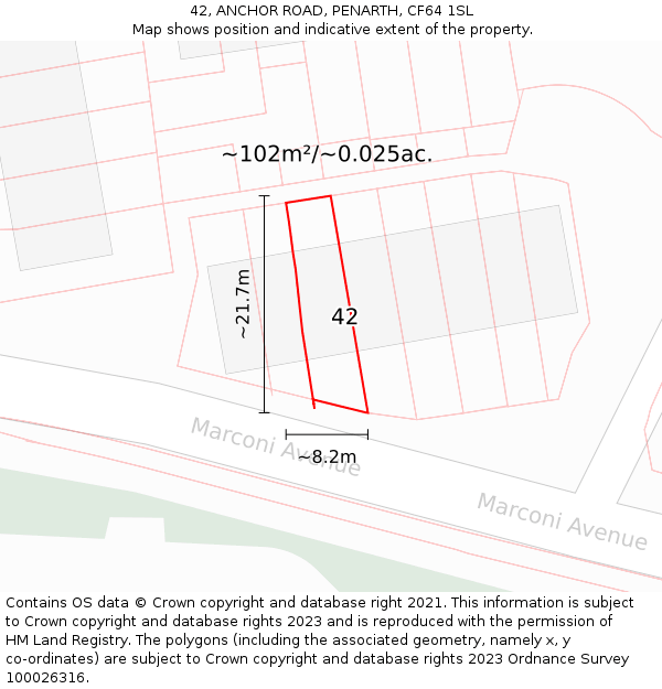 42, ANCHOR ROAD, PENARTH, CF64 1SL: Plot and title map