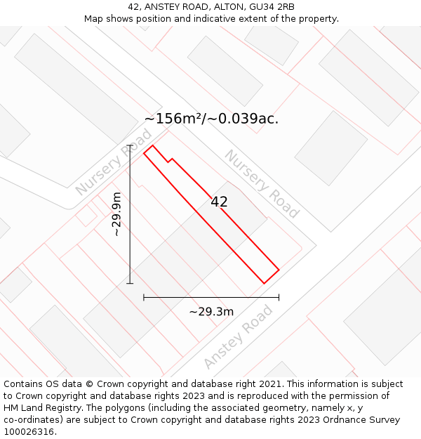 42, ANSTEY ROAD, ALTON, GU34 2RB: Plot and title map