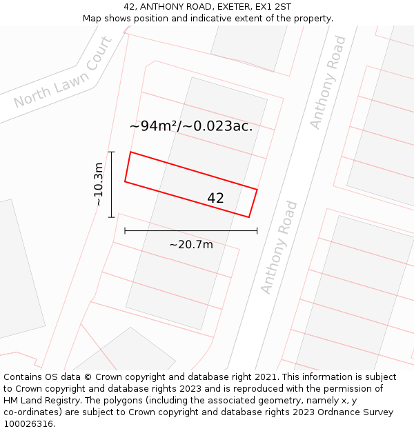 42, ANTHONY ROAD, EXETER, EX1 2ST: Plot and title map