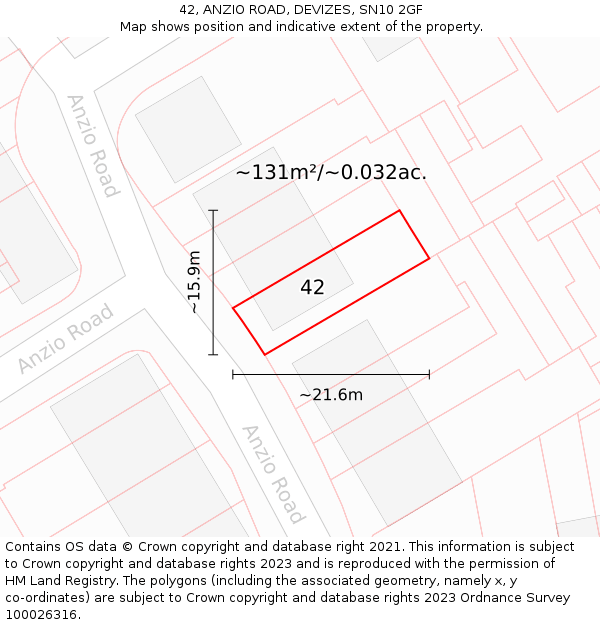 42, ANZIO ROAD, DEVIZES, SN10 2GF: Plot and title map