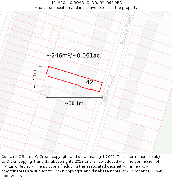 42, APOLLO ROAD, OLDBURY, B68 9RS: Plot and title map