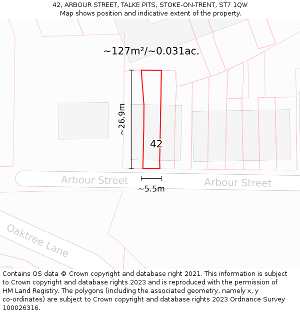 42, ARBOUR STREET, TALKE PITS, STOKE-ON-TRENT, ST7 1QW: Plot and title map