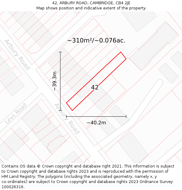42, ARBURY ROAD, CAMBRIDGE, CB4 2JE: Plot and title map