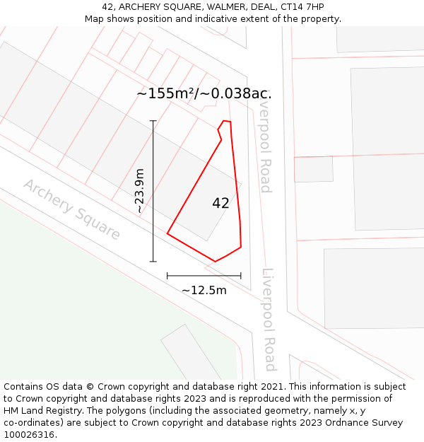 42, ARCHERY SQUARE, WALMER, DEAL, CT14 7HP: Plot and title map
