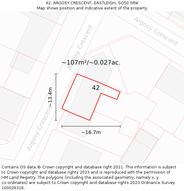 42, ARGOSY CRESCENT, EASTLEIGH, SO50 5RW: Plot and title map