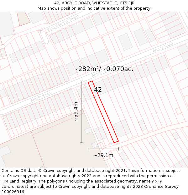 42, ARGYLE ROAD, WHITSTABLE, CT5 1JR: Plot and title map