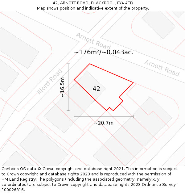 42, ARNOTT ROAD, BLACKPOOL, FY4 4ED: Plot and title map