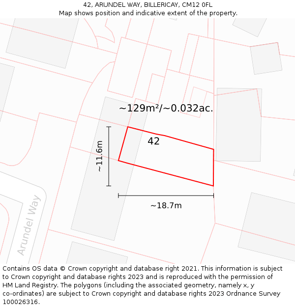 42, ARUNDEL WAY, BILLERICAY, CM12 0FL: Plot and title map