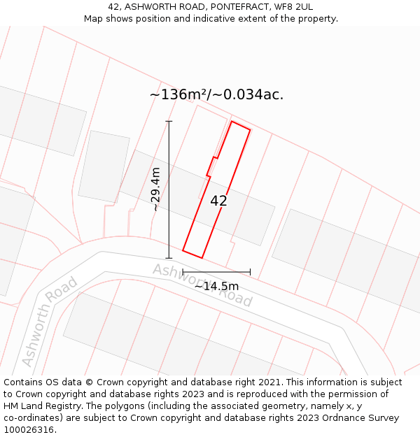 42, ASHWORTH ROAD, PONTEFRACT, WF8 2UL: Plot and title map