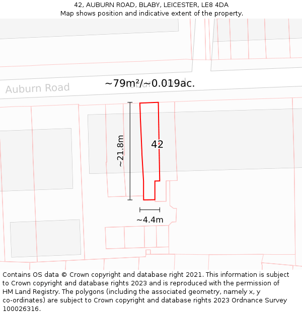 42, AUBURN ROAD, BLABY, LEICESTER, LE8 4DA: Plot and title map