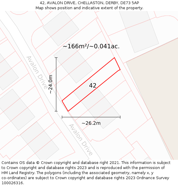 42, AVALON DRIVE, CHELLASTON, DERBY, DE73 5AP: Plot and title map